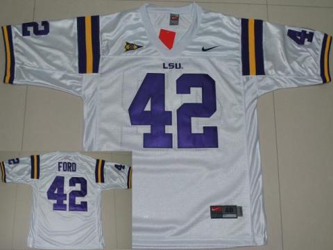 LSU Tigers 42 Michael Ford White College Football Jersey