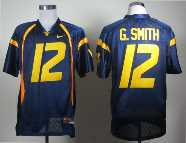 West Virginia Mountaineers 12# Geno Smith Blue College Football Jersey