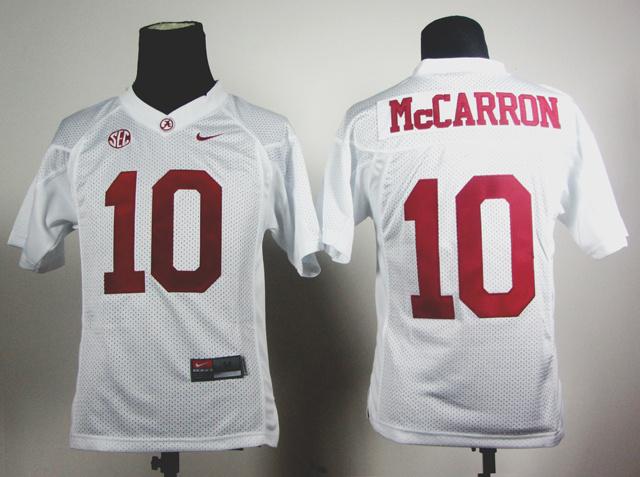 Kids Alabama Crimson Tide 10 AJ McCarron White College Football NCAA Jersey