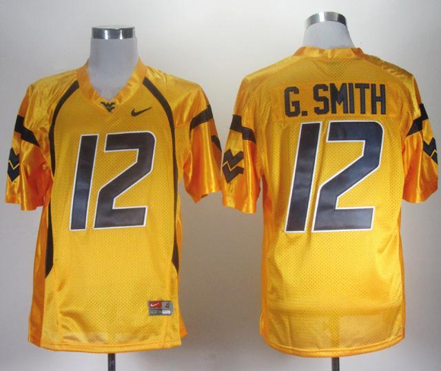 West Virginia Mountaineers 12 Geno Smith Yellow College Football NCAA Jersey