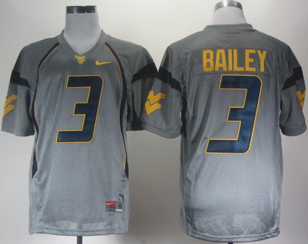 West Virginia Mountaineers 3 Stedman Bailey Grey College Football Jerseys