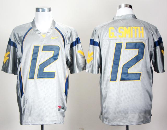West Virginia Mountaineers 12 Geno Smith Grey College Football Jersey