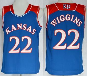 Kansas Jayhawks 22 Andrew Wiggin Blue NCAA Basketball Authentic Jersey