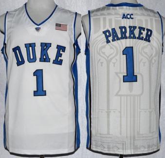 Duke Blue Devils 1 Jabari Parker White NCAA Authentic Basketball Performance Jersey