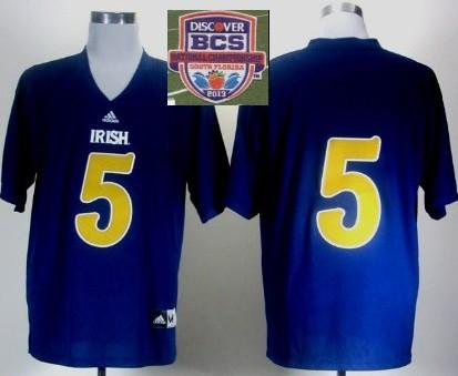 2013 BCS National Championship Notre Dame 5 Fighting Irish Manti Te'o Football Jersey - Navy Blue