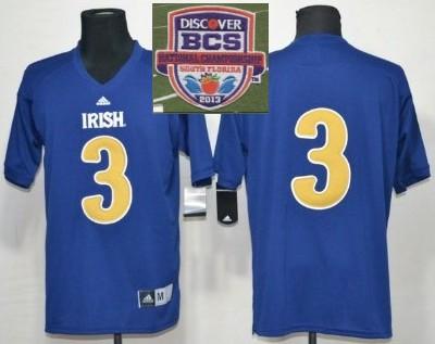 2013 BCS National Championship Notre Dame Fighting Irish 3 Blue Under The Lights College Football Jersey