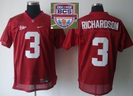 2013 BCS National Championship Alabama Crimson #3 Richardson Red NCAA Football Jersey
