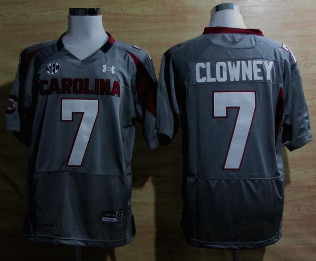 Under Armour South Carolina 7 Javedeon Clowney Grey New SEC Patch College Football NCAA Jerseys