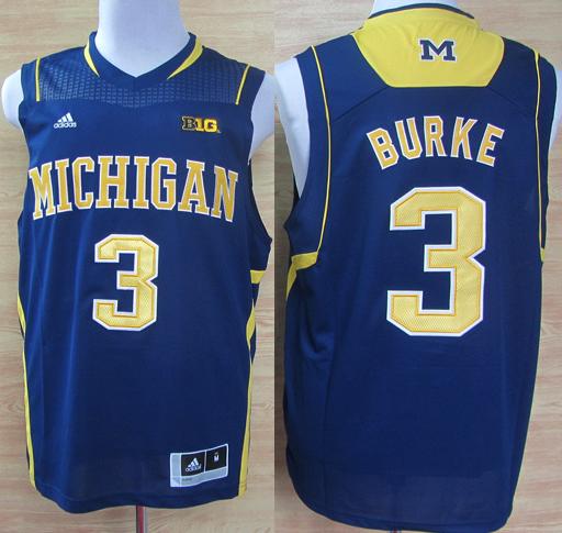 Michigan Wolverines 3 Trey Burke Big 10 Patch Blue NCAA Basketball Jerseys