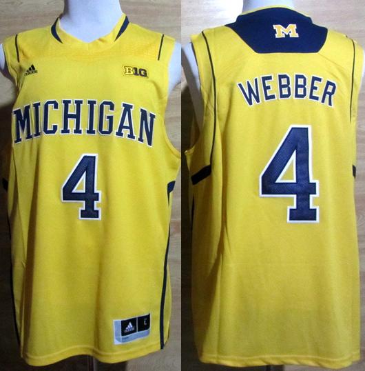 Michigan Wolverines 4 Chirs Webber Big 10 Patch Yellow NCAA Basketball Jerseys