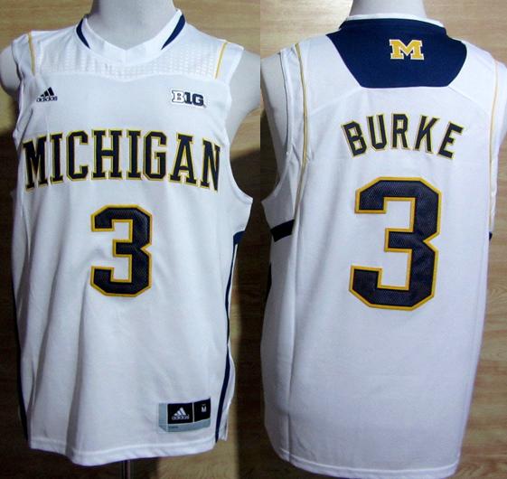 Michigan Wolverines 3 Trey Burke Big 10 Patch White College NCAA Basketball Jerseys