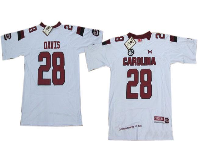 Under Armour South Carolina 28 Davis White New Style Jersey with New SEC Patch