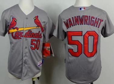 Youth St. Louis Cardinals #50 Adam Wainwright Grey Cool Base Stitched Baseball Jersey