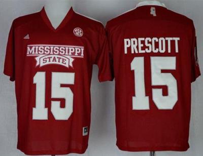 Mississippi State Bulldogs #15 Dak Prescott Red SEC Patch Stitched NCAA Jersey