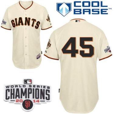 San Francisco Giants #45 Travis Ishikawa Cream Home Cool Base Stitched Baseball Jersey W 2014 World Series Champions Patch