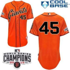 San Francisco Giants #45 Travis Ishikawa Orange Alternate Cool Base W 2014 World Series Champions Patch Stitched Baseball Jersey