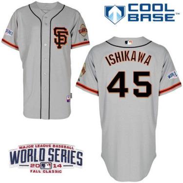 San Francisco Giants #45 Travis Ishikawa Grey Road 2 Cool Base Stitched Baseball Jersey W 2014 World Series Patch