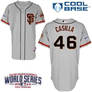 San Francisco Giants #46 Santiago Casilla Grey Road 2 Cool Base W 2014 World Series Patch Stitched Baseball Jersey