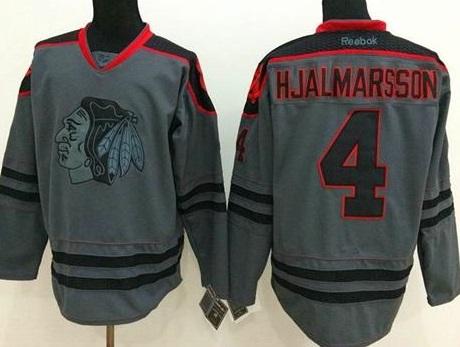Chicago Blackhawks #4 Niklas Hjalmarsson Charcoal Cross Check Fashion Stitched NHL jersey