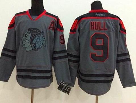 Chicago Blackhawks #9 Bobby Hull Charcoal Cross Check Fashion Stitched NHL Jersey