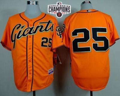 San Francisco Giants 25 Barry Bonds Orange Alternate Cool Base W 2014 World Series Champions Stitched Baseball Jersey