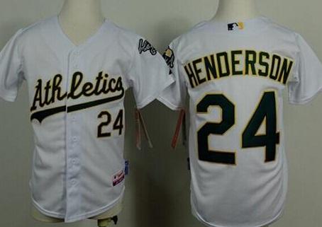 Youth Oakland Athletics #24 Rickey Henderson White Cool Base Stitched Baseball Jersey