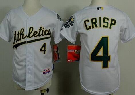 Youth Oakland Athletics #4 Coco Crisp White Cool Base Stitched Baseball Jersey