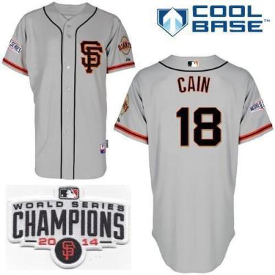 San Francisco Giants #18 Matt Cain Grey 2014 World Series Champions Patch Stitched MLB Baseball Jersey SF