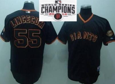 San Francisco Giants #55 Tim Lincecum Black 2014 World Series Champions Patch Stitched MLB Baseball Jersey