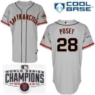 San Francisco Giants #28 Buster Posey Grey 2014 World Series Champions Patch Stitched MLB Baseball Jersey