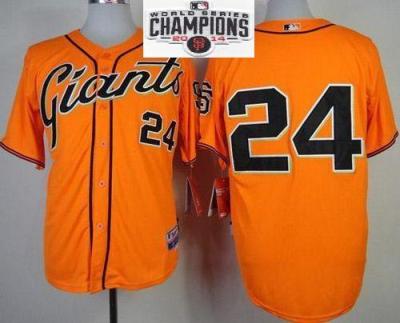 San Francisco Giants #24 Willie Mays Orange 2014 World Series Champions Patch Stitched MLB Baseball Jersey