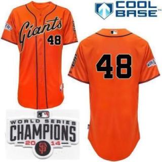 San Francisco Giants #48 Pablo Sandoval Orange 2014 World Series Champions Patch Stitched MLB Baseball Jersey