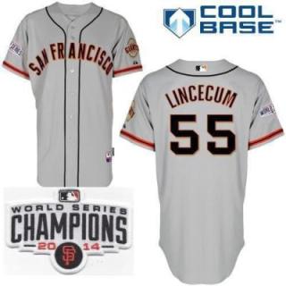 San Francisco Giants #55 Tim Lincecum Grey 2014 World Series Champions Patch Stitched MLB Baseball Jersey