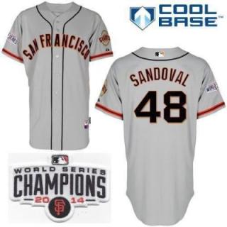 San Francisco Giants #48 Pablo Sandoval Grey 2014 World Series Champions Patch Stitched MLB Baseball Jersey