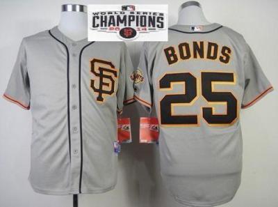 San Francisco Giants #25 Barry Bonds Grey 2014 World Series Champions Patch Stitched MLB Baseball Jersey