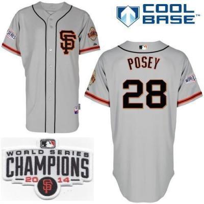 San Francisco Giants #28 Buster Posey Grey 2014 World Series Champions Patch Stitched MLB Baseball Jersey SF