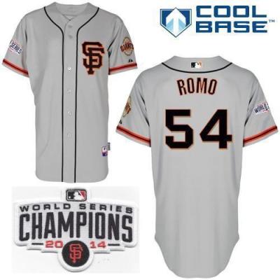 San Francisco Giants #54 Sergio Romo Grey Road 2 2014 World Series Champions Patch Stitched MLB Baseball Jersey