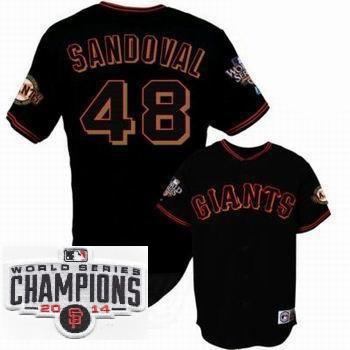 San Francisco Giants #48 Pablo Sandoval Black 2014 World Series Champions Patch Stitched MLB Baseball Jersey