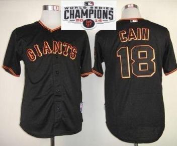 San Francisco Giants #18 Matt Cain Black 2014 World Series Champions Patch Stitched MLB Baseball Jersey