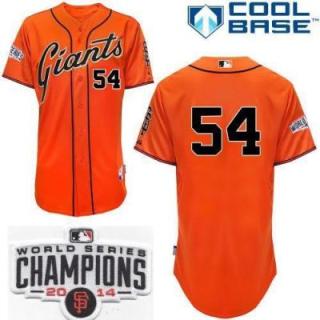 San Francisco Giants #54 Sergio Romo Orange 2014 World Series Champions Patch Stitched MLB Baseball Jersey