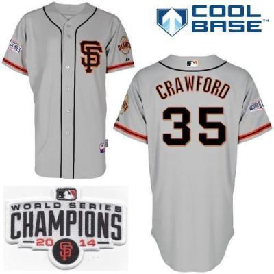 San Francisco Giants #35 Brandon Crawford Grey 2014 World Series Champions Patch Stitched MLB Baseball Jersey SF