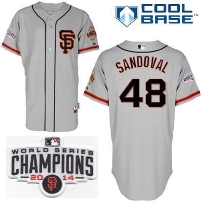 San Francisco Giants #48 Pablo Sandoval Grey Road 2 2014 World Series Champions Patch Stitched MLB Baseball Jersey