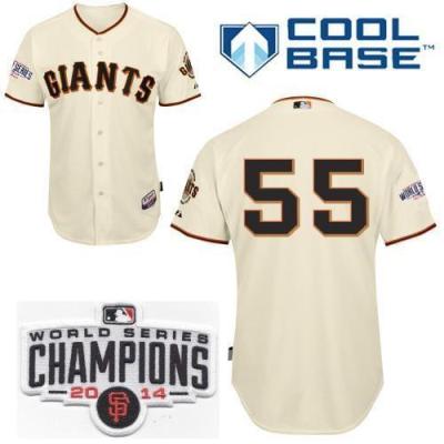 San Francisco Giants #55 Tim Lincecum Cream 2014 World Series Champions Patch Stitched MLB Baseball Jersey