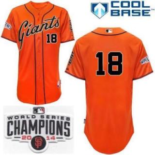 San Francisco Giants #18 Matt Cain Orange 2014 World Series Champions Patch Stitched MLB Baseball Jersey