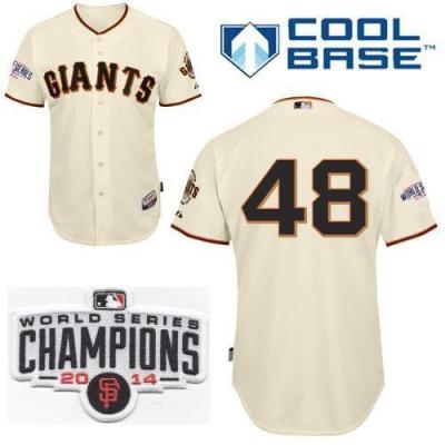 San Francisco Giants #48 Pablo Sandoval Cream 2014 World Series Champions Patch Stitched MLB Baseball Jersey
