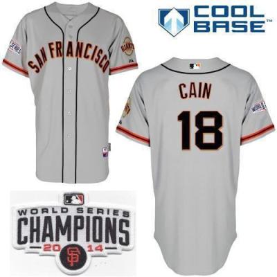 San Francisco Giants #18 Matt Cain Grey 2014 World Series Champions Patch Stitched MLB Baseball Jersey
