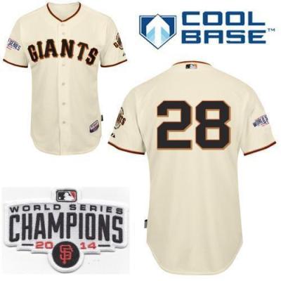 San Francisco Giants #28 Buster Posey Cream 2014 World Series Champions Patch Stitched MLB Baseball Jersey
