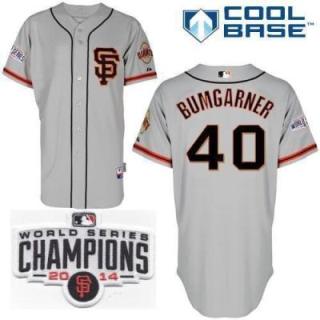 San Francisco Giants #40 Madison Bumgarner Grey 2014 World Series Champions Patch Stitched MLB Baseball Jersey SF