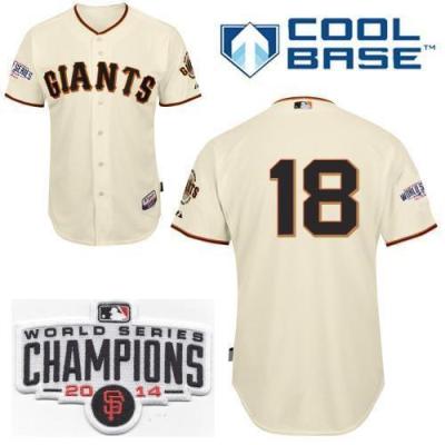 San Francisco Giants #18 Matt Cain Cream 2014 World Series Champions Patch Stitched MLB Baseball Jersey
