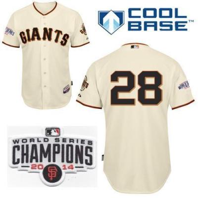 Youth San Francisco Giants #28 Buster Posey Cream 2014 World Series Champions Patch Stitched MLB Baseball Jersey